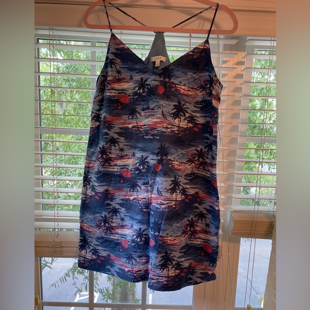J. Crew Blue and Red Tropical Print Dress